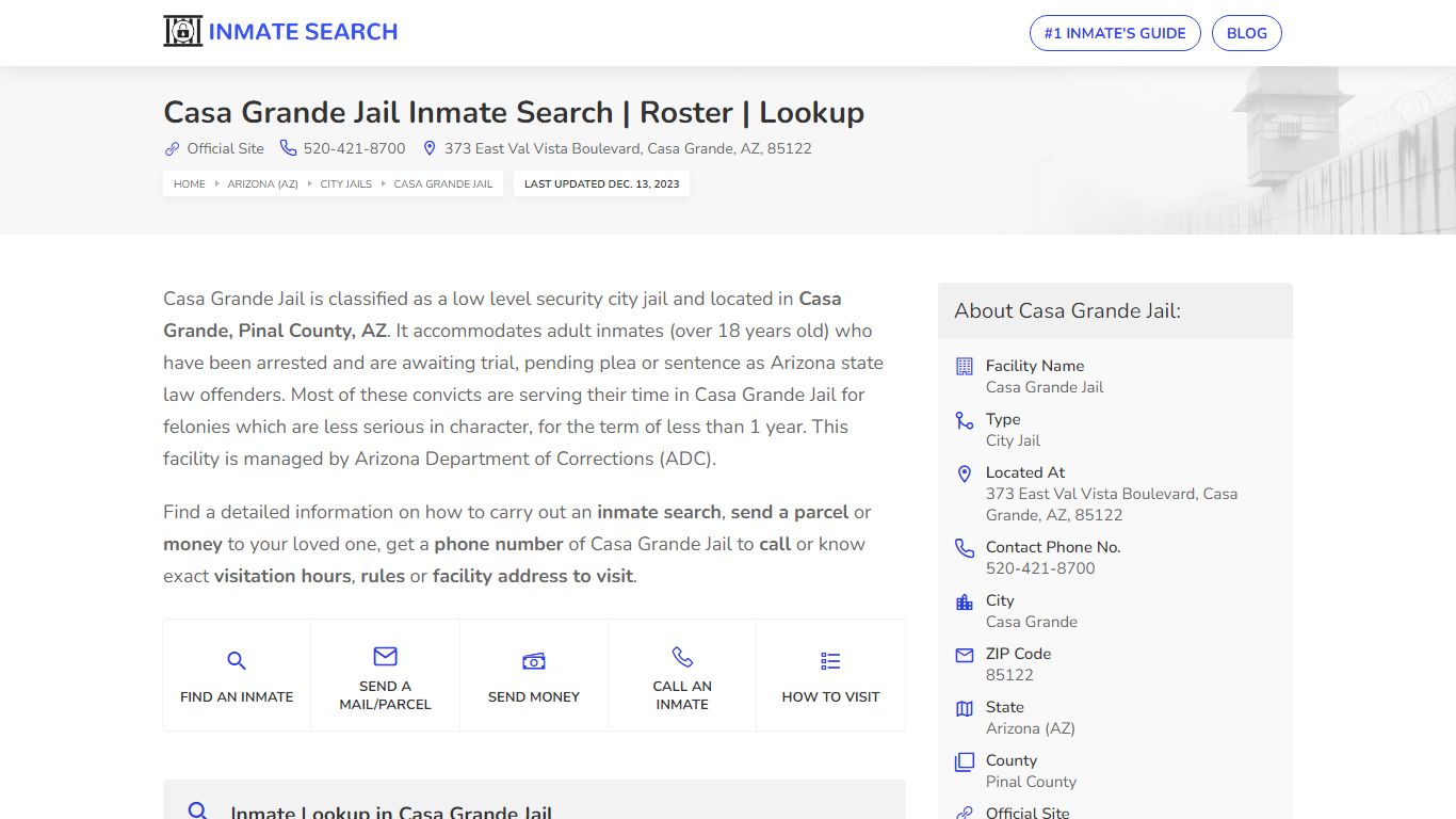 Casa Grande Jail Inmate Search | Roster | Lookup