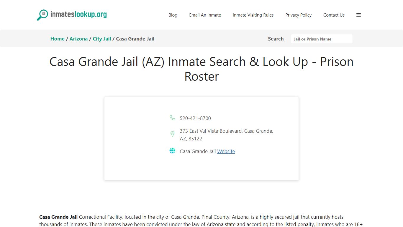 Casa Grande Jail (AZ) Inmate Search & Look Up - Prison Roster