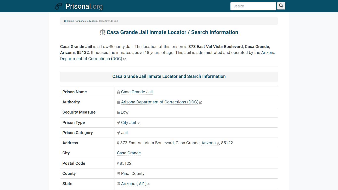 Casa Grande Jail-Inmate Locator/Search Info, Phone, Fax, Email ...